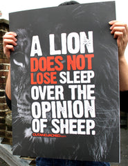 A2 Poster - "A Lion Does Not Lose Sleep Over The Opinion Of Sheep" - CutAndJacked Shop